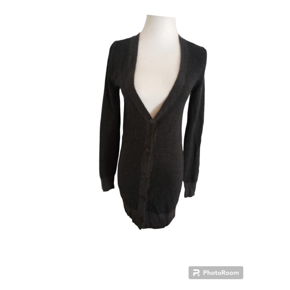 J.Crew Women Black‎ Grey Boyfriend Fitted Cardigan Sweater V Neck XS Striped